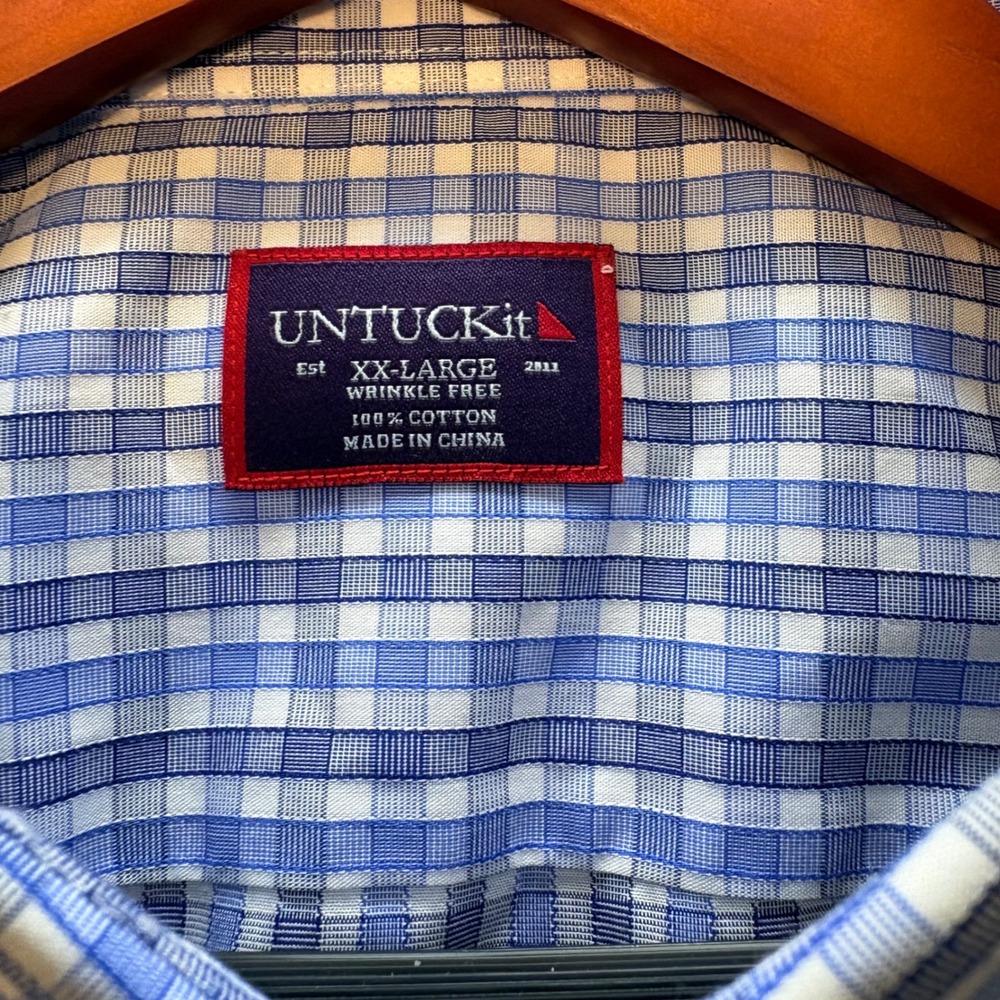 UNTUCKit, Short Sleeve Button Down, Blue Gingham, XXL, Excellent, MSRP $89
